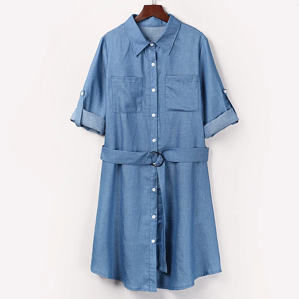 Пикантные джинсовые платья Для женщин с поясом в винтажном стиле длинным рукавом