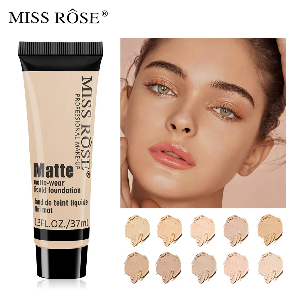 

MISS ROSE 37ml liquid foundation base fond de teint bases de maquillaje para el rostro beauty profissional completa liquido