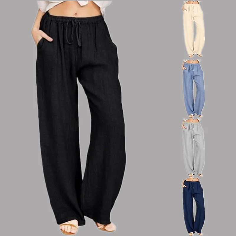 

Women Vintage Harem Pants Cotton Linen Wide Leg Pants Lady Elastic Waist Baggy Trousers Plus Size Loose Casual Comfortable Pant