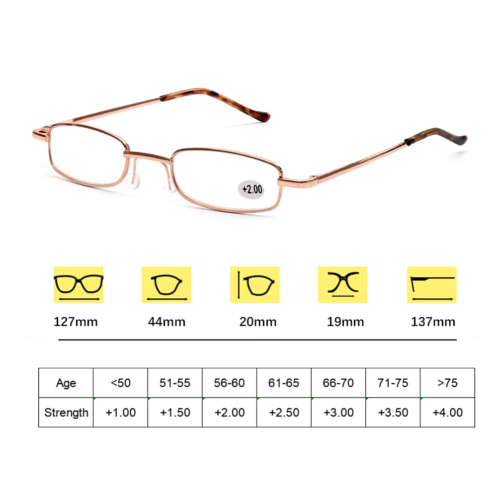 

Unisex Reading Glasses with Pen Tube Case Portable Presbyopic Glasses Metal Case Spring Hinge Eyeglasses Vision Care +1.00~+4.00