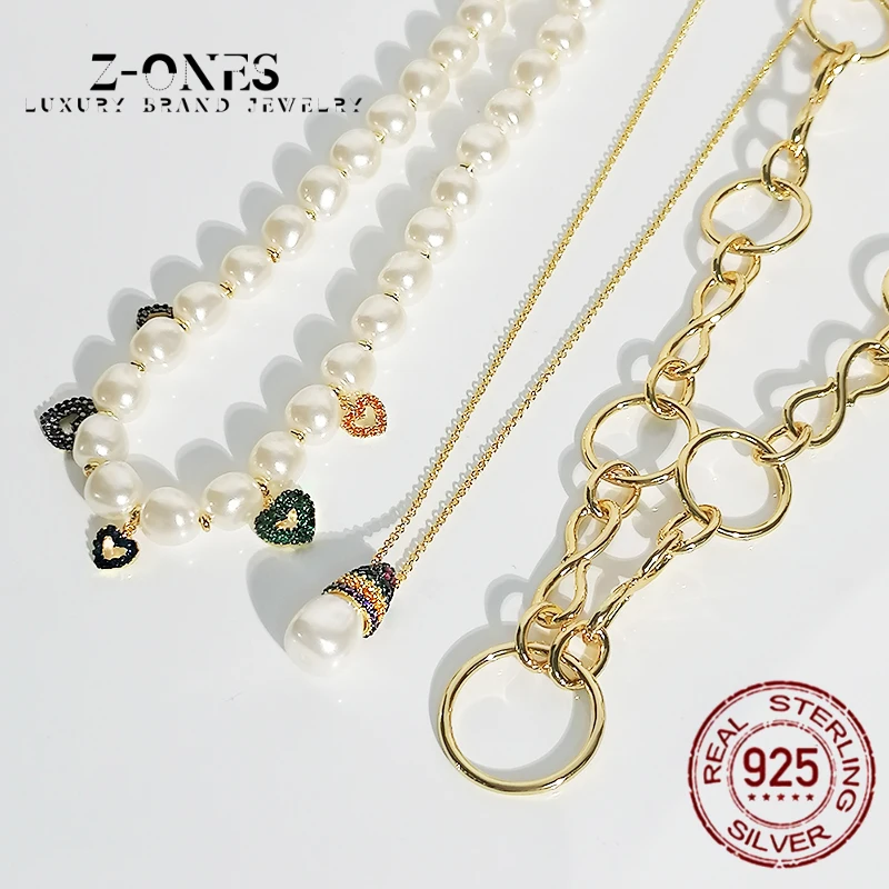 

Fashion 925 sterling silver women pearl pendant necklace chain golden ring chain chain monaco jewelry gift