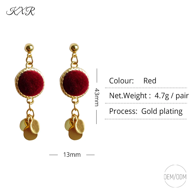 

KXR Vintage Flocking Earrings Simple Geometric Disc Tassel Earrings Temperament Red Early Fall Earrings 628 OEM