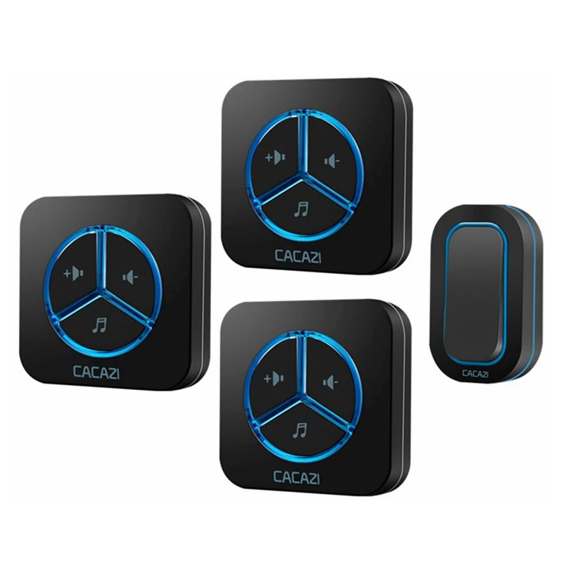 1 button 3 receiver CACAZI Беспроводной Водонепроницаемый дверной звонок Батарея Кнопка 280 м Пульт дистанционного управления Светодиодный светильник с Европейским разъемом беспроводные звонки звонок 48 перезвон 6 громкости - Цвет: 1 button 3 receiver