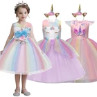 Официальное платье принцессы с цветочной аппликацией для девочек, элегантное платье для дня рождения, платье для девочек, одежда для маленьких девочек в виде единорога