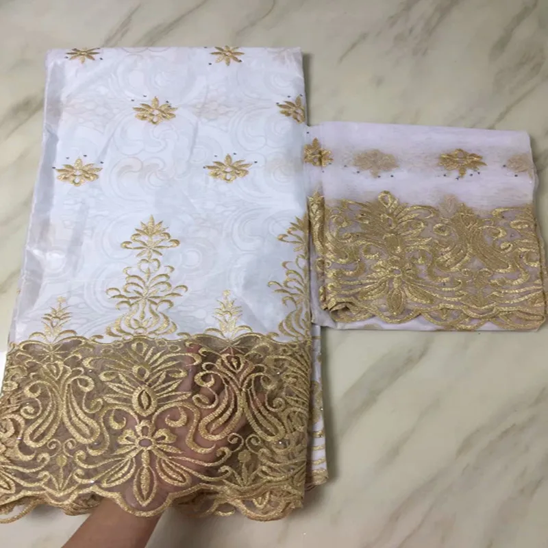 Африканская ткань Африканский Базен Riche с каменным дизайном 5 + 2 ярдов