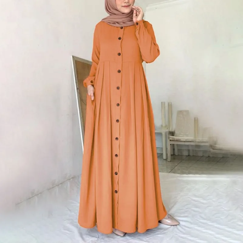 Женский мусульманский Дубай Abaya Турция хиджаб платье осень 2021 с длинным рукавом пуговицы пух сарафан мусульманская одежда Abayas макси Vestidos