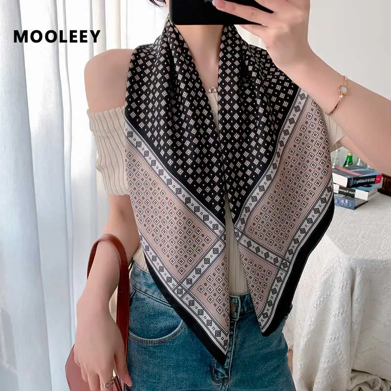 

Fashion Brand Square Hijab Vintage Pattern 90*90cm Luxury Twill Imitation Silk Neck Scarf Handkerchief Hem Head Scarves Shawls