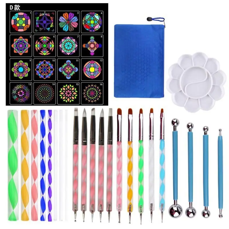 

H05B 40pcs/set Mandala Dotting Tools Set for DIY Painting Rock Stone with Stencils Template Brush Tray Bag