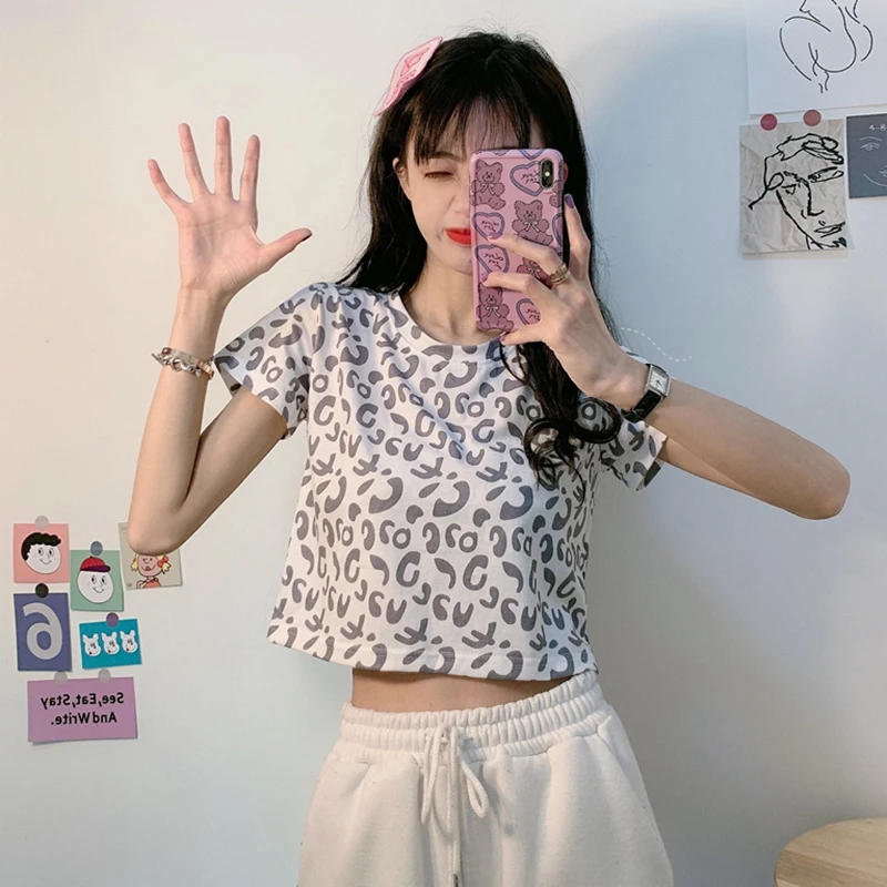 

INS Super Hot Net Red Short T-shirt Women's Short Sleeve Summer Wear 2021 Loose Korean Style Boyfriend Harajuku Style High Waist