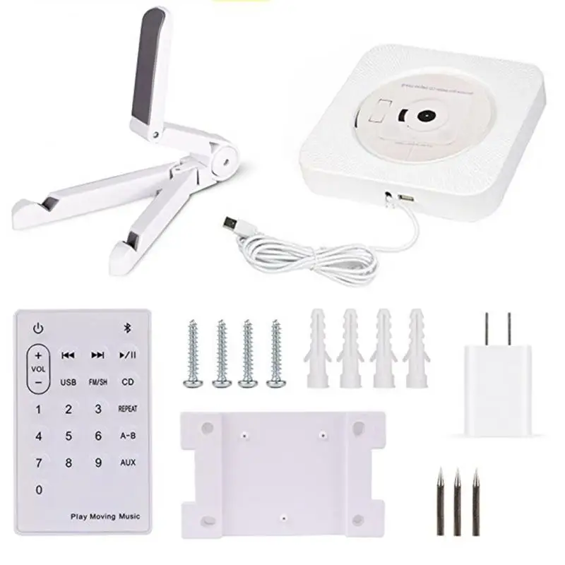 

Wall Mounted CD Player Surround Sound FM Radio Bluetooth USB MP3 Disk Portable Music Player Remote Control Stereo Speaker