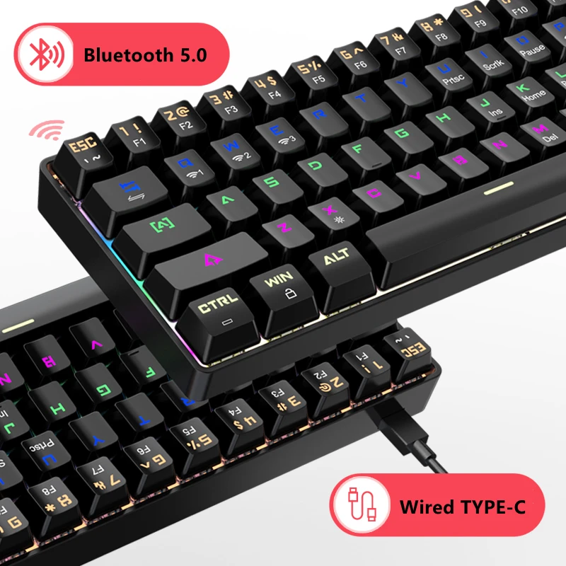 Клавиатура механическая 61 клавиша Bluetooth беспроводной и проводной двухрежимный