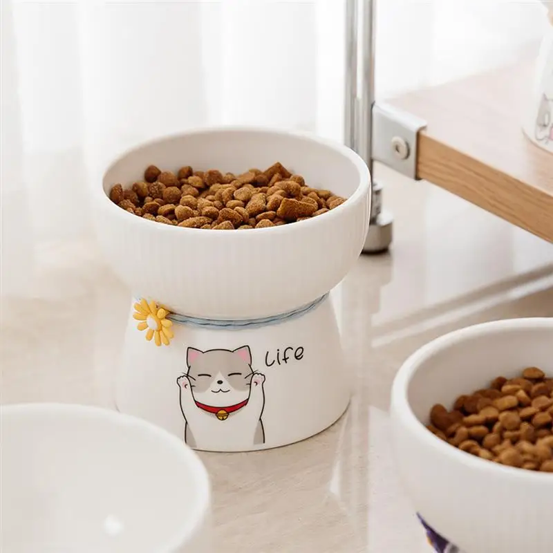 

Heightening Cat Bowl Cat Food Bowl Cat Bowl Stripe Ceramic Cat Water Bowl Cat Food Bowl Neck Protection Cat Bowl Cat Supplies