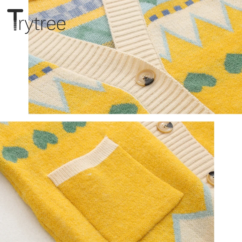 Trytree 2019 осень зима женский свитер Повседневный v-образный вырез однобортный с