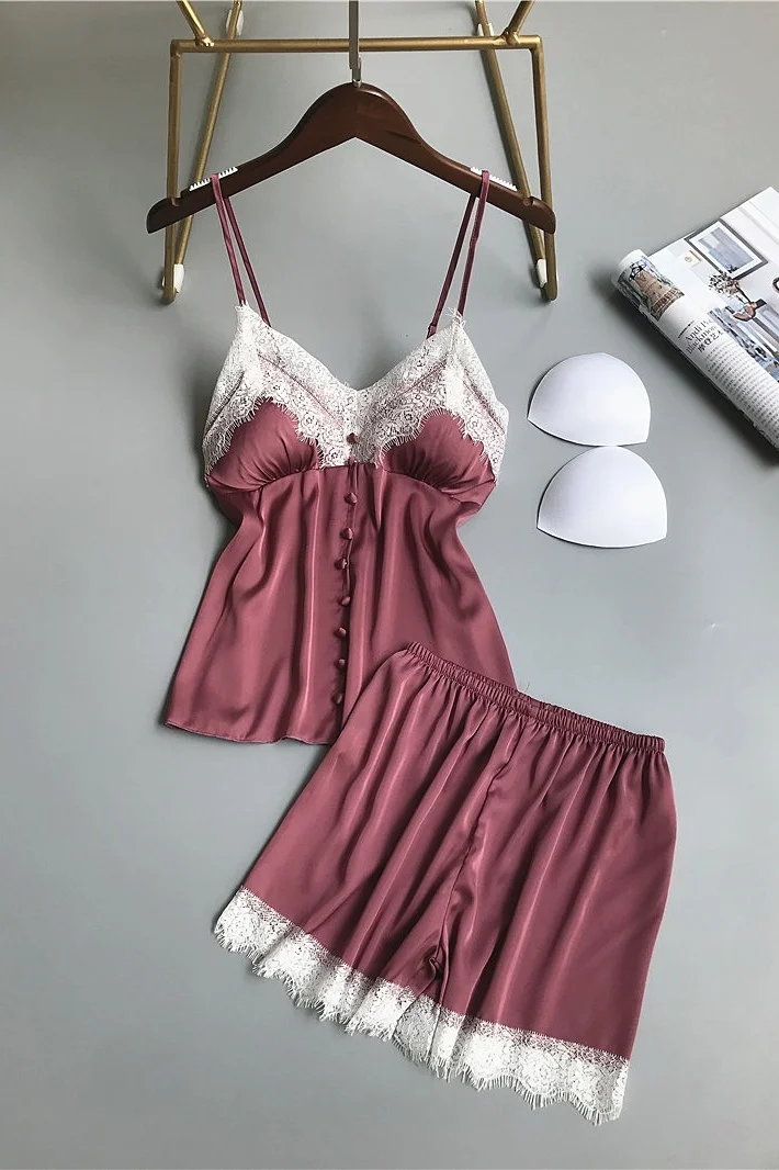

Pajama Woman Xia Bingsi Korean Version Fresh Thin Sexy Lace Bra Sling Shorts Two Piece Home Furnishing