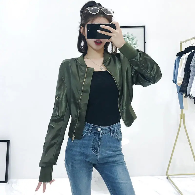 

Женская Повседневная куртка, осенняя Классическая куртка на молнии с длинным рукавом, короткая верхняя одежда, Женская куртка, пальто