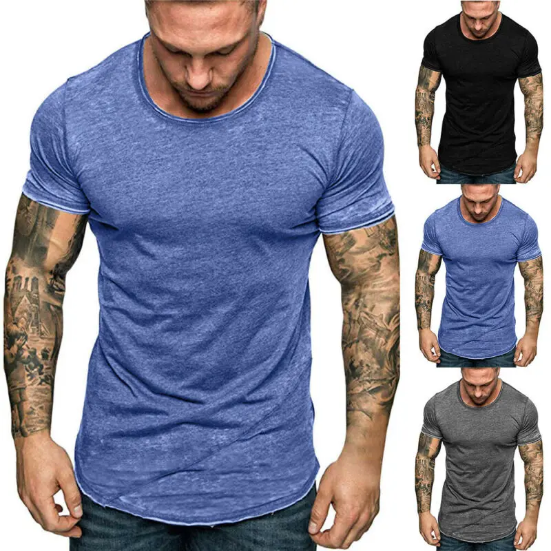 Мужская Однотонная футболка с коротким рукавом летние модные повседневные