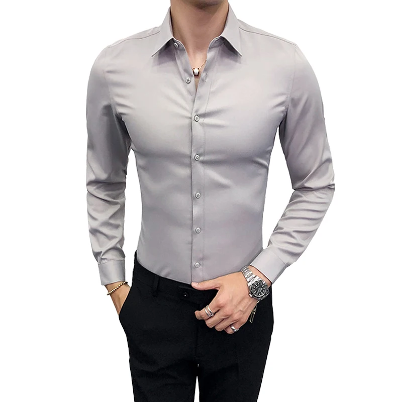 Long Sleeve Shirt Men's Korean-Style Slim Fit Close-Fitting Tight Casual Shirt Business Professional Formal Wear Workwear