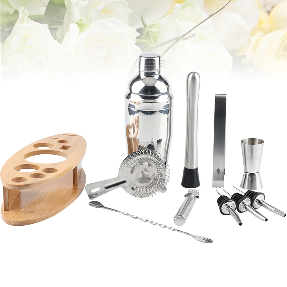 

11PCS/Set Stainless Steel 750ML Cocktail Shaker Bartender Tools Drink Mixer Kit with Fish Shape Bamboo Holder for Bar