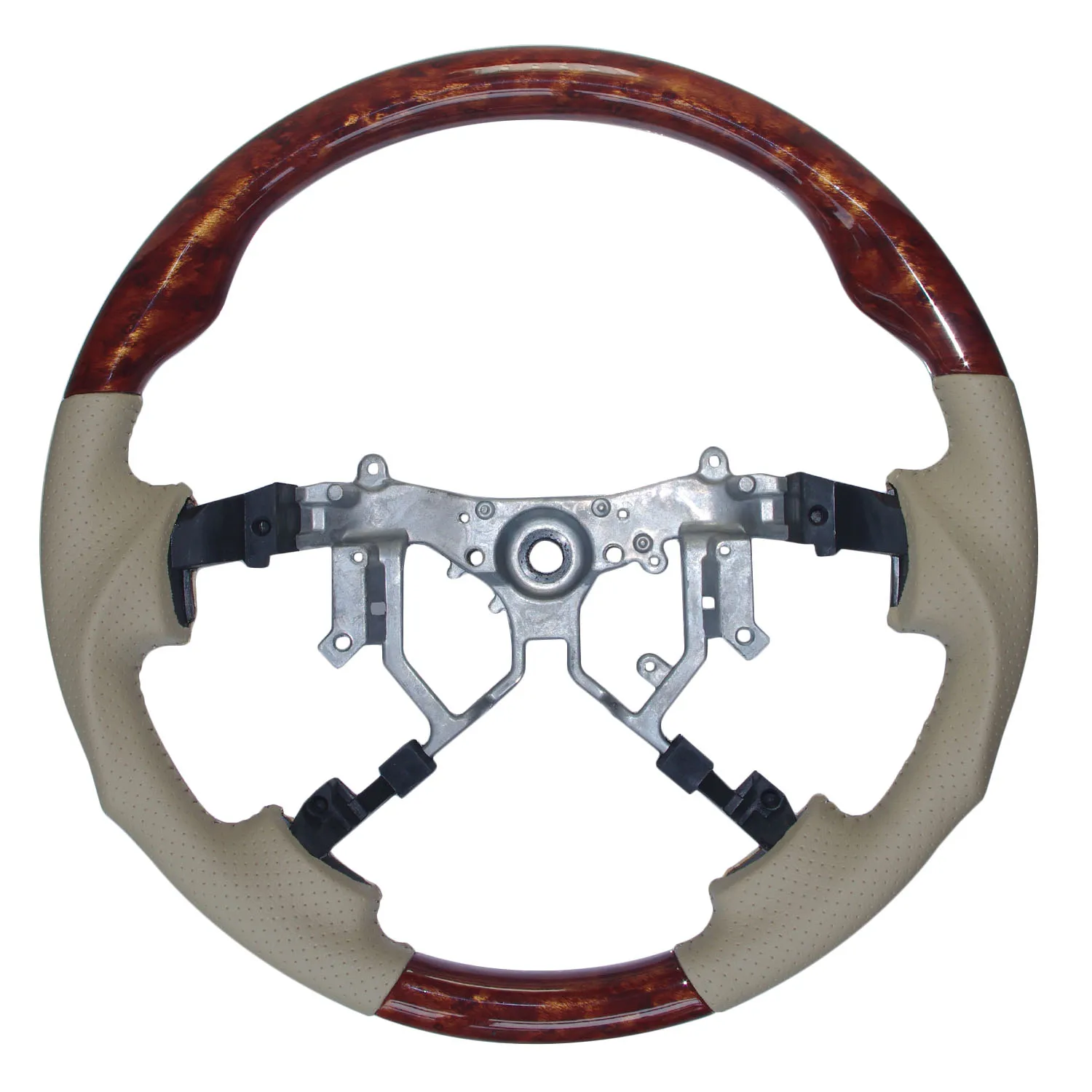 Кожаный деревянный спортивный руль для 2008- Toyota Land Cruiser FJ200 LC200 202 Sequoia Tundra- Toyota Hiace - Цвет: Tan Leather Wood