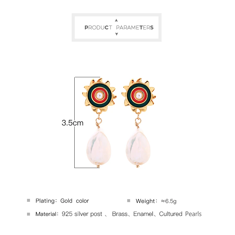 

Natural Pearls Drop Earrings Dubai Jewelry Luxury Brass Red Enamel Earrings For Women Fashion Jewelry Wholesale New