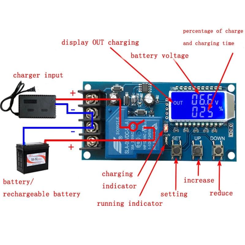 Dc 6-60V 30A Storage Battery Charging Control Module Protection Board Charger Time Switch Lcd Display Xy-L30A | Электроника