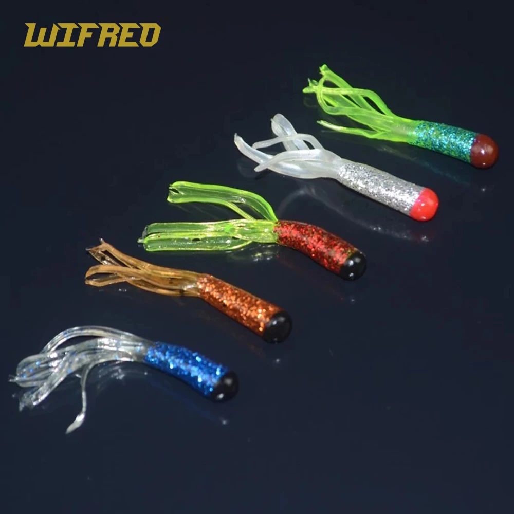 

WIFREO 10pcs New Soft Tube Jig Fishing Lures 5cm length Bass Pike Trout Fishing Bait Green Blue Red Orange Silver Tube Worms
