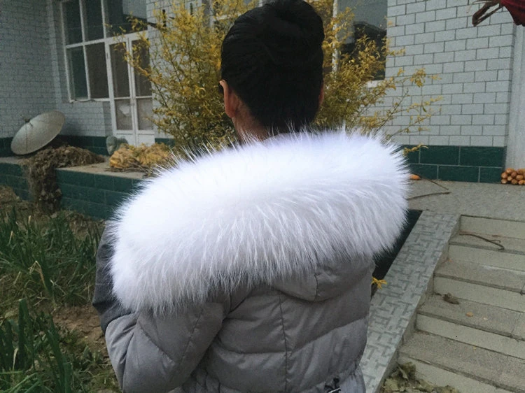 White Новинка, зимнее пальто с воротником из меха лисы, меховое пальто с воротником из меха енота, женское роскошное пальто с меховым воротником, модный брендовый женский шарф - Цвет: White