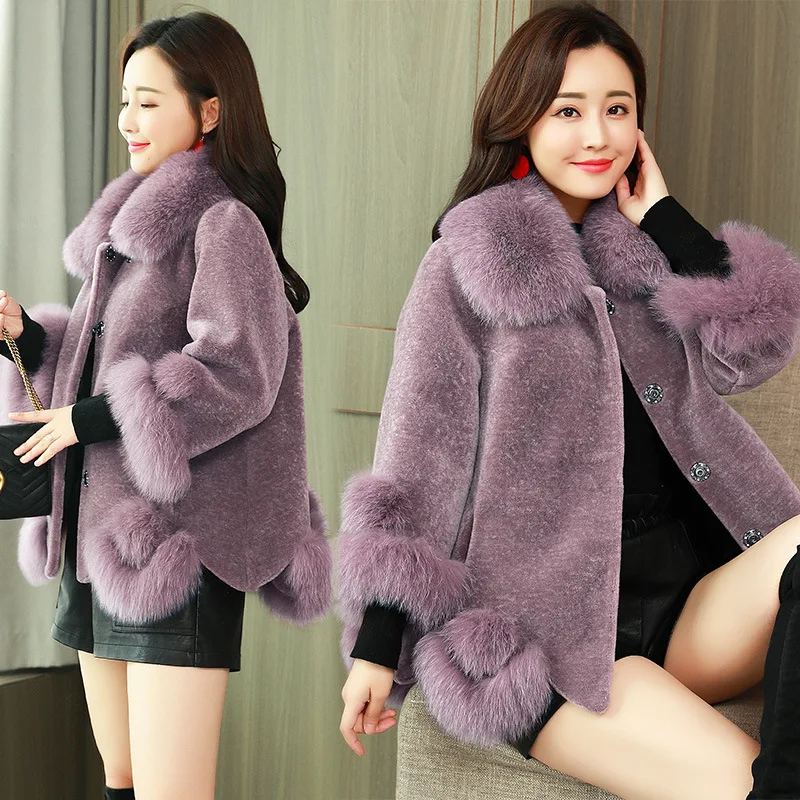 Женское пальто из искусственного меха лисы теплое однотонное с воротником