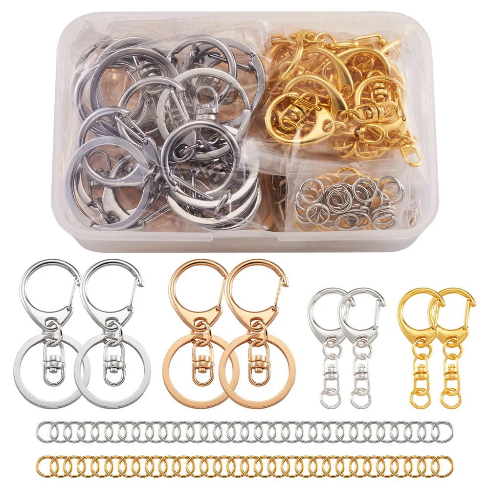 

120pcs/box Alloy Lobster Claw Clasps & Swivel Clasps DIY Keychain Making Kits Mixed Color Brass Jump Rings Iron Findings Sets