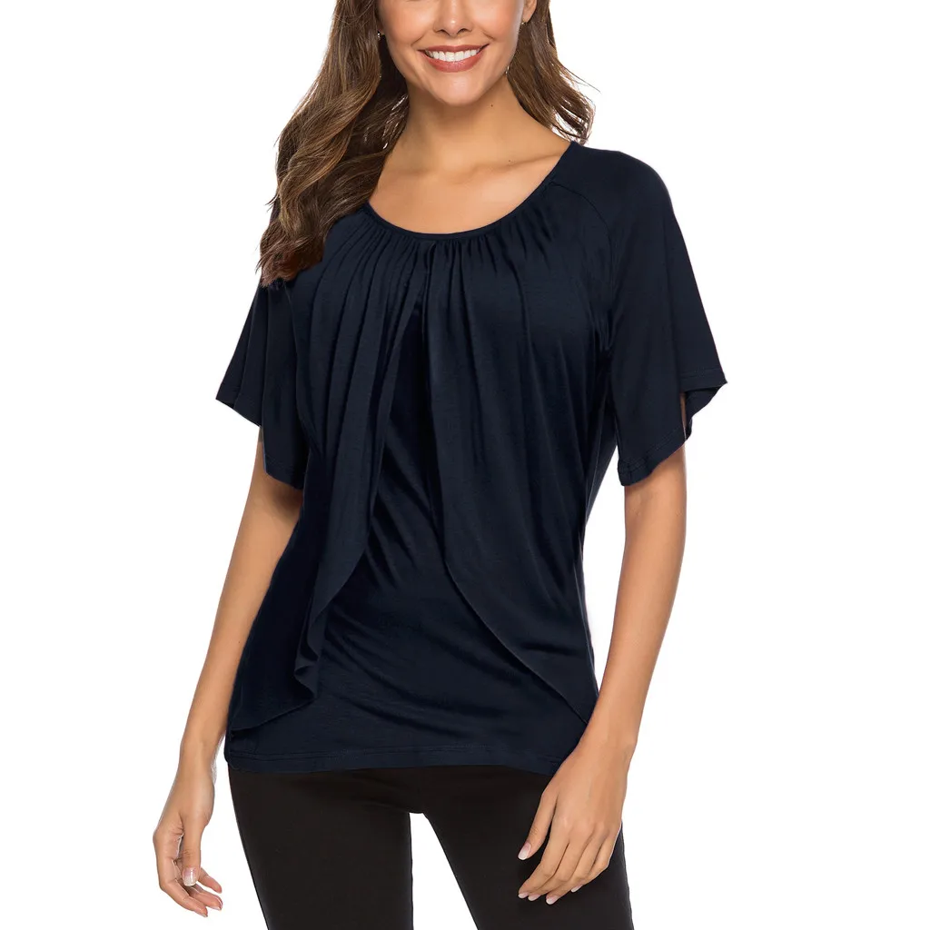 Женская футболка Повседневная Свободная с круглым воротником и коротким рукавом