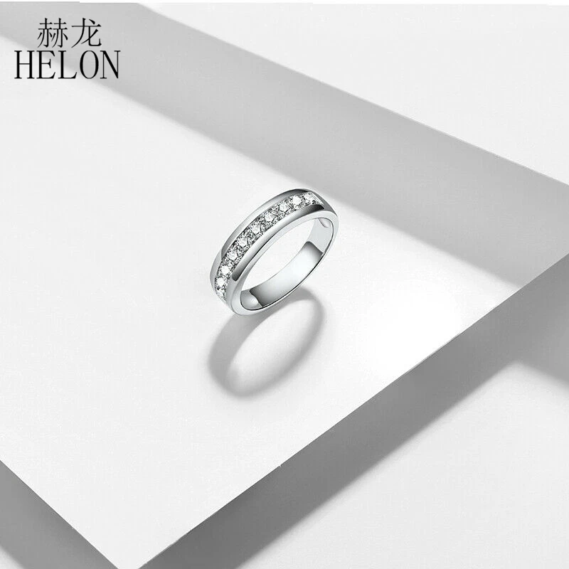

HELON Moissanite Ring Sterling Silver 925 Round VVS/DEF Color 0.5CT Lab Grown Diamond Women Wedding Trendy Fine Jewelry Ring