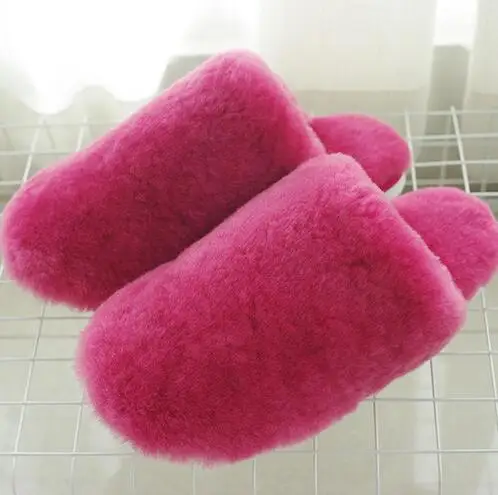 Rose red Зимние теплые меховые тапочки из натуральной овчины женская домашняя обувь Домашние тапочки Роскошные шерстяные тапочки женские повседневные Тапочки - Цвет: Rose red