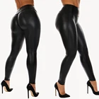 Женские черные леггинсы из искусственной кожи, блестящие эластичные леггинсы с высокой талией, облегающие брюки-карандаш, клубная одежда