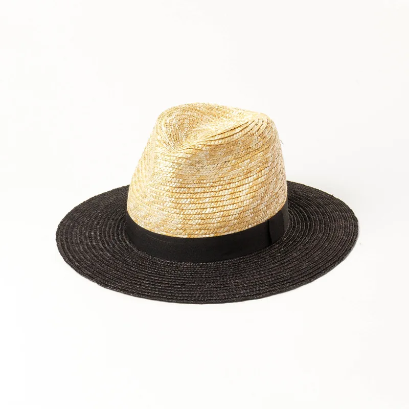 

King Wheat 2021 Summer New Wheat Straw Travel Beach Wide Brim Women's Sun Hats Color MatchingLadies Jazz Visor Hat Fashion Cap
