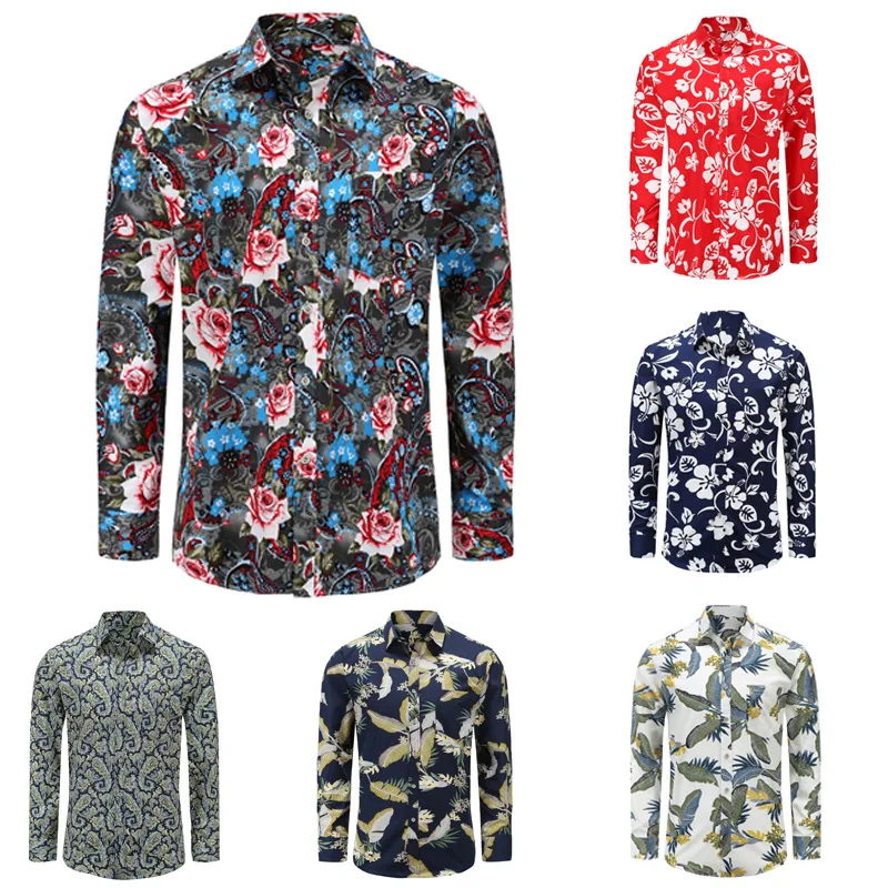 

Autumn New Printed Men's Long-sleeved Shirts In Europe and America Cakes Plus Size Clothing for Men 3xl Chemise Homme