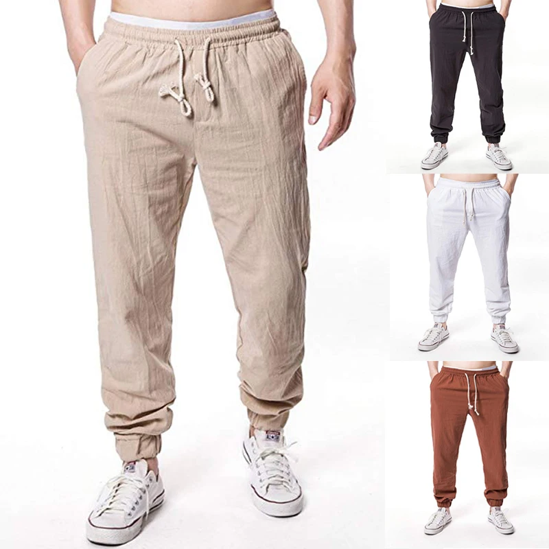 

2021 men Cotton and linen trousers men clothing jogging pants men cargo pants