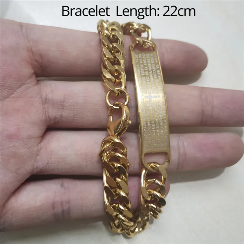 SL1382 Gold Color Мужские браслеты с крестом Иисуса, мужские браслеты из нержавеющей стали, опт, pulseira, золотой цвет, кубинская цепочка, браслет для мужчин, ювелирные изделия - Окраска металла: SL1382 Gold Color