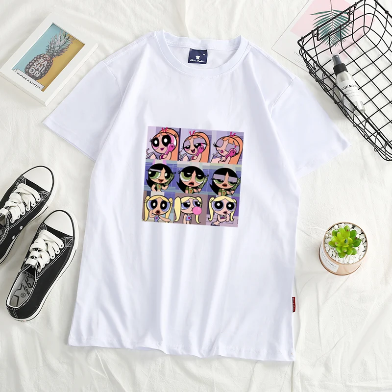 

Женская футболка с принтом Power of Four, летняя повседневная свободная футболка в Корейском стиле, забавная женская футболка с принтом s, хлопков...