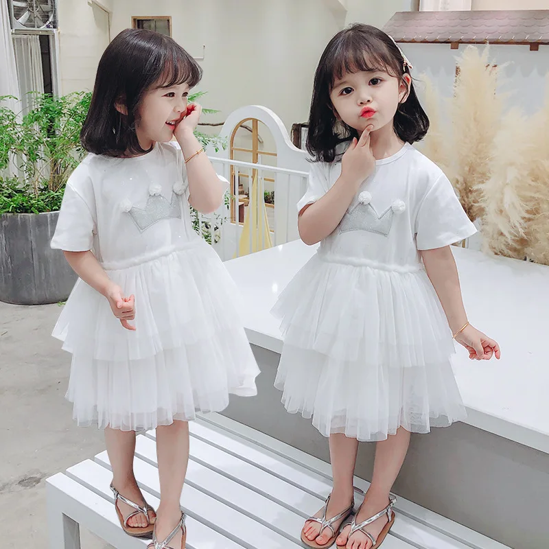 

Girls' Summer Dress Girls' Short Sleeve Dress Girls' Knitted Princess Dress Sweet and Cute Skirt 2-9 Years