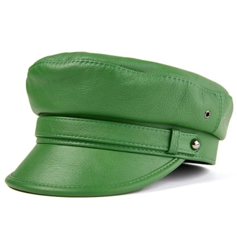 

Кепка-Снэпбэк для мужчин и женщин, шапка в стиле милитари из натуральной кожи, плоская кепка, многоцветная, из овечьей кожи, темно-синяя, Осень-зима