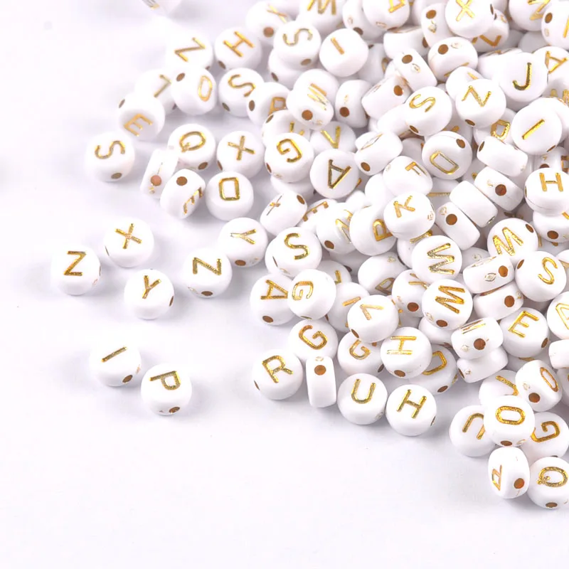 Белый и золотой Акриловый Алфавит/круглые бусины с буквами для изготовления