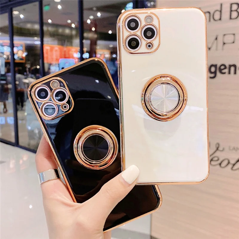 Роскошный чехол с кольцом держателем для iPhone 11 7 8 Plus металлическая подставка