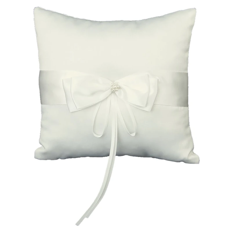 

Faux Pearl Decorated Wedding Ring Pillow Cushion Bearer 20 x 20cm---Ivory