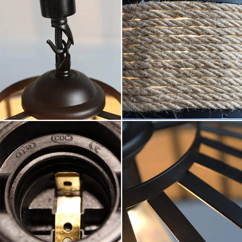Vintage Hemp Rope Lightning E27 Bulb Industrial Retro Lamp Base Loft Iron Bedroom Dining Room Cafe Bar Deco Pendant Lights | Лампы и