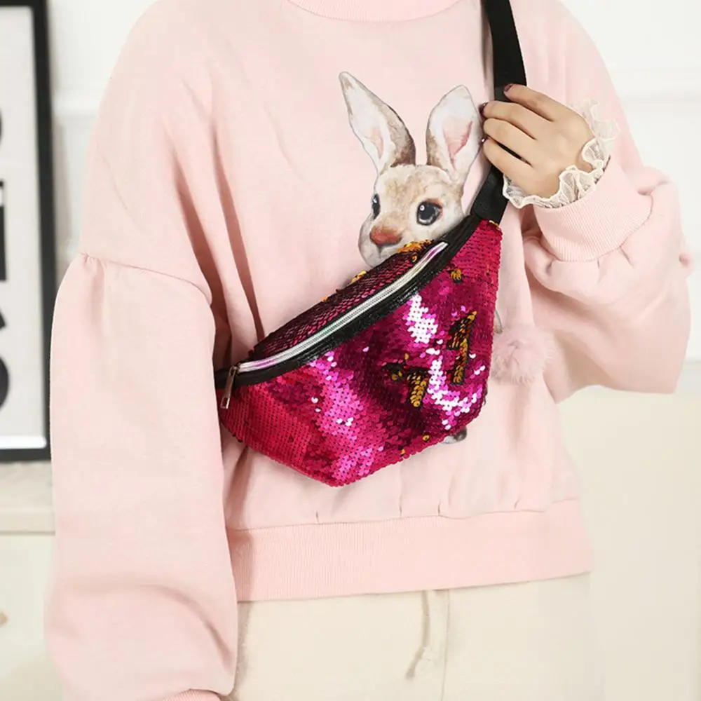 

Fashion mermaid sequins women's casual one-shoulder waist bag waist bag geometric waist bag laser chest mobile phone bag