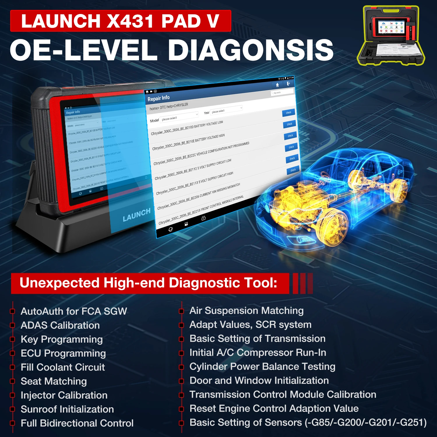 LAUNCH X431 PAD V OBD2 автомобильный полный диагностический инструмент программирование