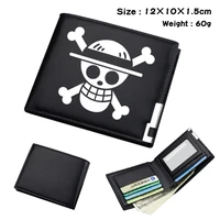 anime one piece luffy law black pu wallet mens bifold photo card holder boys girls teenager leather casual purses otaku gifts