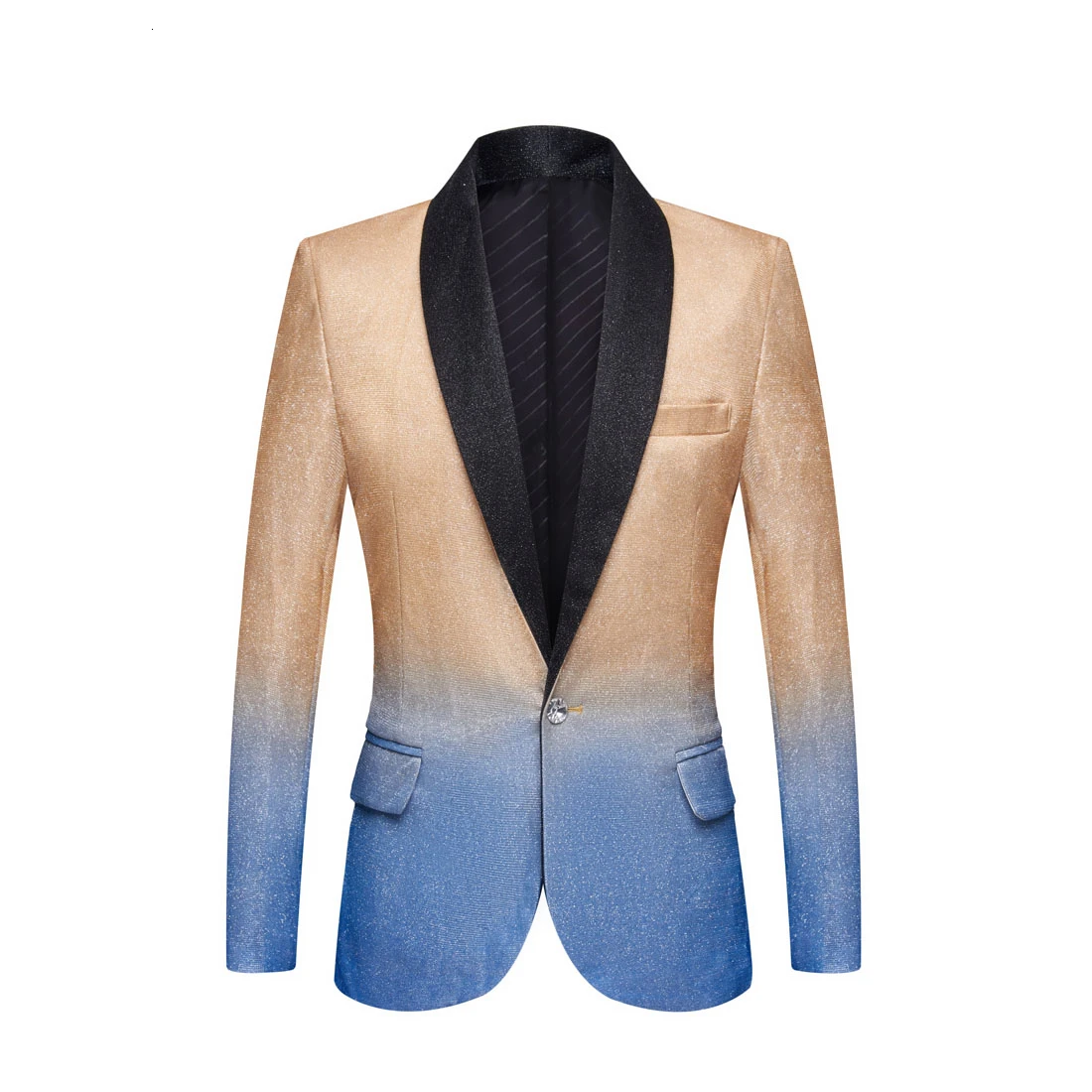gold royal blue PYJTRL Мужская мода градиент Цвет Блестящий Золотой Синий Шампань розовый черный Slim Fit Блейзер сценический певец Пром платье пиджак - Цвет: gold royal blue