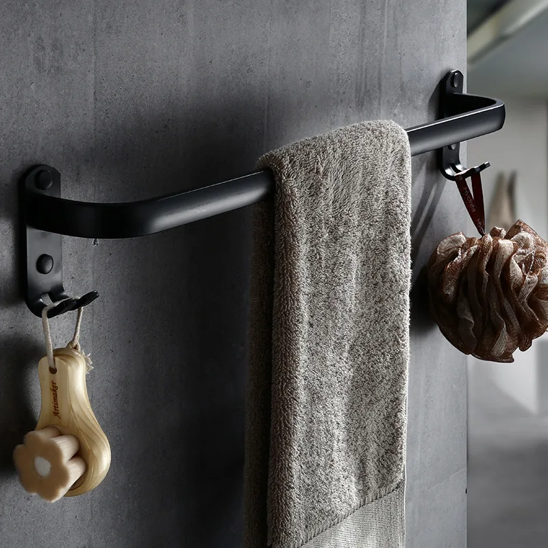 Настенная черная вешалка для полотенец в ванную комнату алюминиевая туалете с