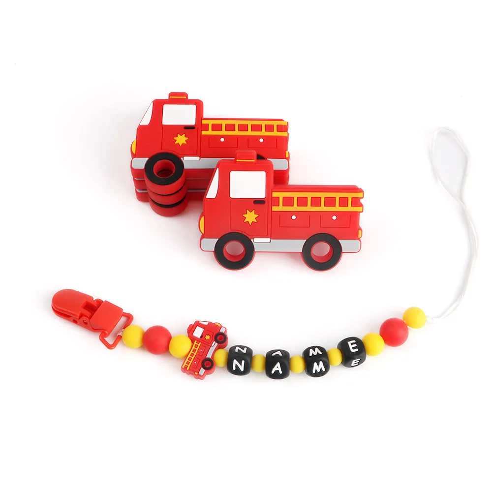 Kovict-collar de dentici&oacute;n para beb&eacute;, mordedor de silicona con patr&oacute;n de cami&oacute;n de bomberos de dibujos animados, sin BPA de grado alimenticio, juguete Molar para beb&eacute;, 1 ud.-2